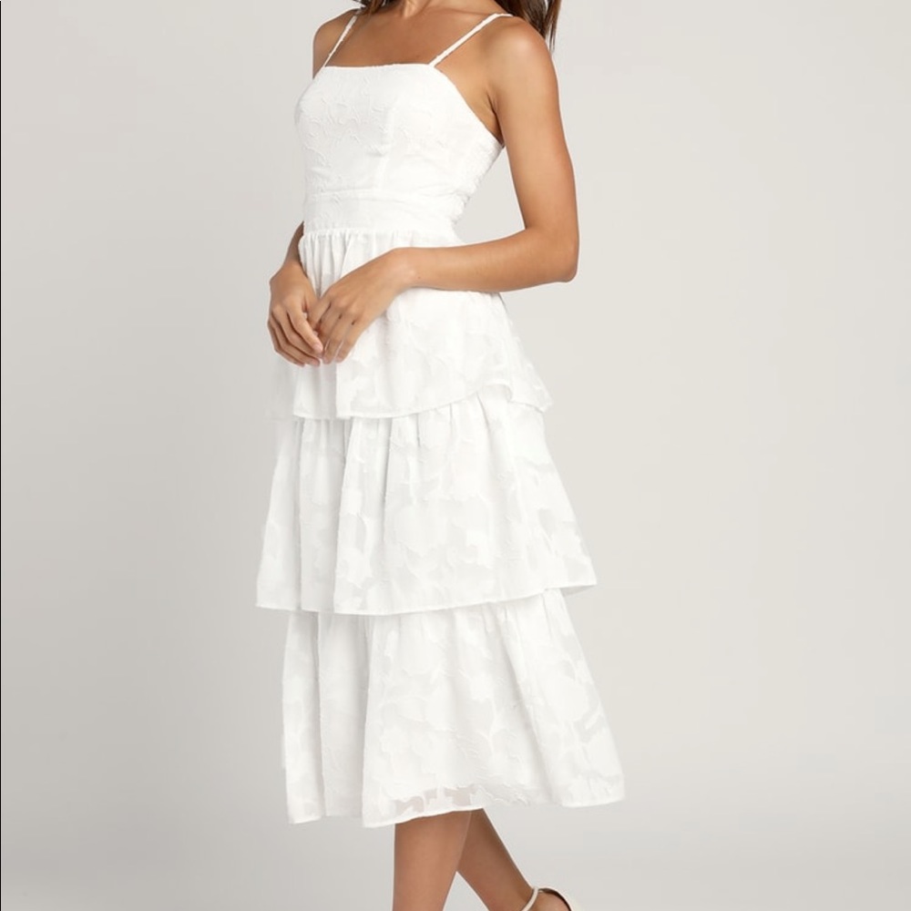 White Floral Print Tiered Dress